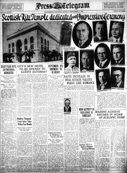 News of the Cathedral’s dedication, as reported in the 12th September 1926 edition of the <i>Long Beach Press-Telegram</i> (990KB PDF)